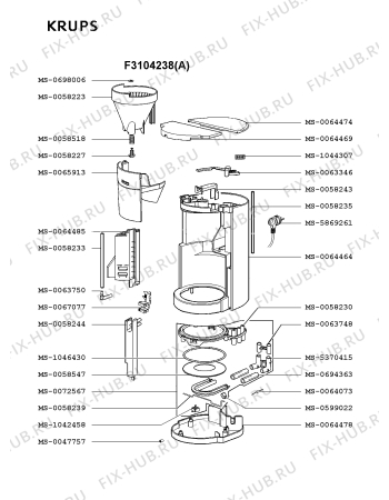 Взрыв-схема кофеварки (кофемашины) Krups F3104238(A) - Схема узла GP001643.2P2