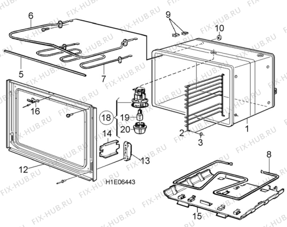 Взрыв-схема комплектующей Electrolux EK6160W - Схема узла H10 Main Oven Cavity (large)