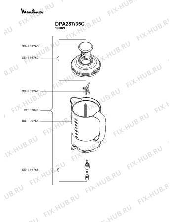 Взрыв-схема блендера (миксера) Moulinex DPA287/35C - Схема узла RP003653.1P2