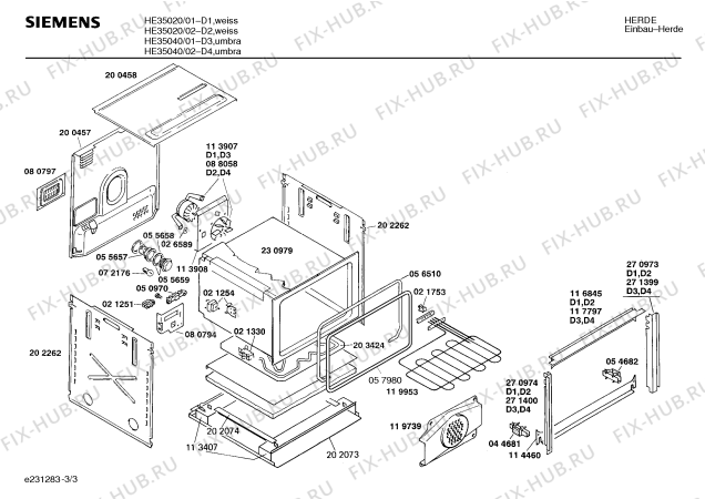 Взрыв-схема плиты (духовки) Siemens HE35020 - Схема узла 03