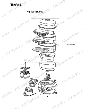 Взрыв-схема мультиварки (пароварки) Tefal VS400315/90C - Схема узла FP004274.7P2