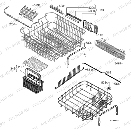 Взрыв-схема посудомоечной машины Vestel DW6008EFL - Схема узла Basket 160