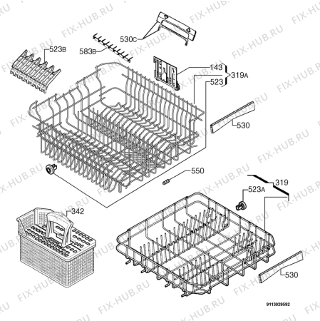 Взрыв-схема посудомоечной машины Aeg Electrolux F65080IM - Схема узла Basket 160