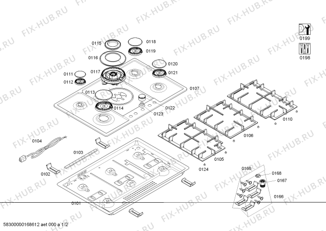 Схема №1 T29R66N1 ENC.T29R66N1 4G+1W RE-IG NE90F IH5 с изображением Кнопка Bosch 00155110