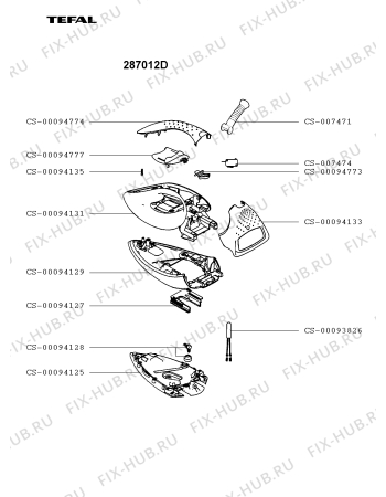 Взрыв-схема утюга (парогенератора) Tefal 287012D - Схема узла FP001149.9P2