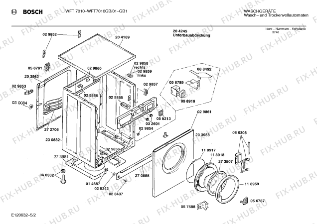 Взрыв-схема стиральной машины Bosch WFT7010GB WFT7010 - Схема узла 02
