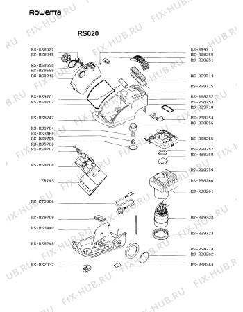 Взрыв-схема пылесоса Rowenta RS020 - Схема узла RS020___.AT1