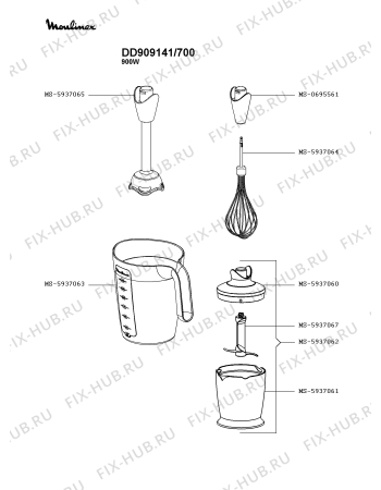 Взрыв-схема блендера (миксера) Moulinex DD909141/700 - Схема узла IP003997.8P2