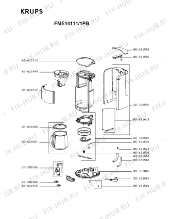 Схема №1 FME14111/1PB с изображением Уплотнитель для электрокофеварки Krups SS-202587