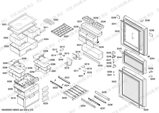 Взрыв-схема холодильника Siemens KK28F68TI - Схема узла 02