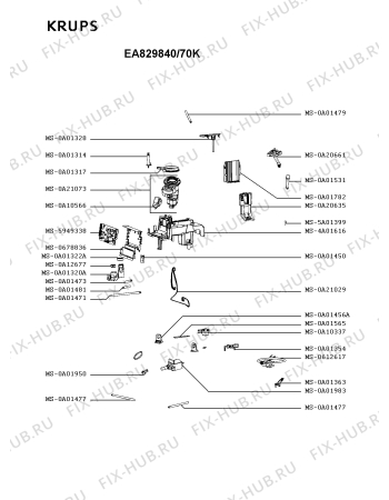 Взрыв-схема кофеварки (кофемашины) Krups EA829840/70K - Схема узла OP005409.6P2
