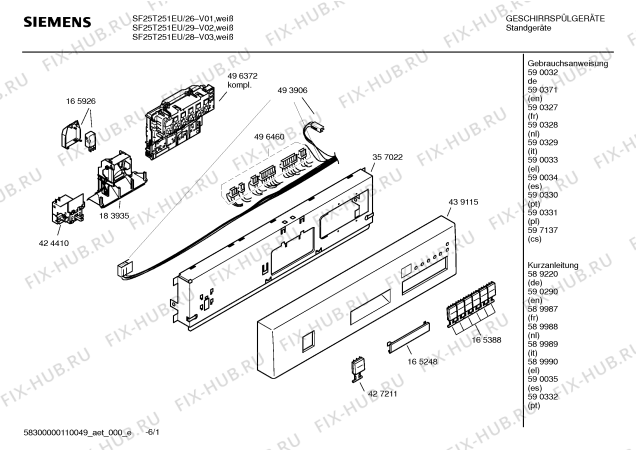 Схема №1 SF25T251EU с изображением Краткая инструкция для посудомоечной машины Siemens 00590332