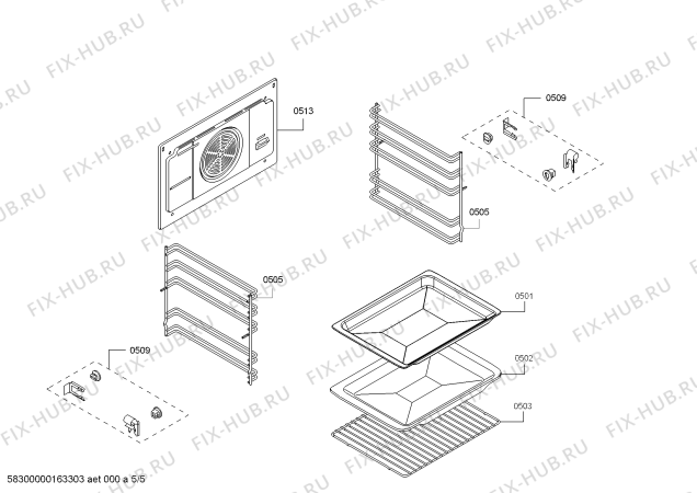 Взрыв-схема плиты (духовки) Bosch HBA64B056F H.BO.PY.L3D.IN.GYFAM.B0a.X.E3_COT/ - Схема узла 05