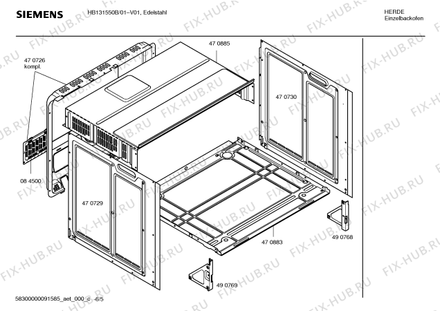 Взрыв-схема плиты (духовки) Siemens HB131550B - Схема узла 05