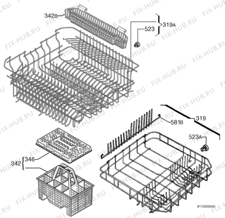 Взрыв-схема посудомоечной машины Electrolux DW125W - Схема узла Basket 160