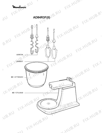 Взрыв-схема блендера (миксера) Moulinex AD84R3F(0) - Схема узла 6P000720.6P2