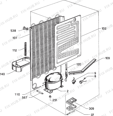 Взрыв-схема холодильника Rex RA2450R - Схема узла Refrigerator cooling system