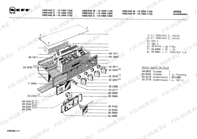 Схема №1 1310041104 1000/44W с изображением Переключатель для плиты (духовки) Bosch 00024481