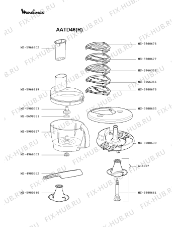 Взрыв-схема кухонного комбайна Moulinex AATD46(R) - Схема узла JP000412.3P3