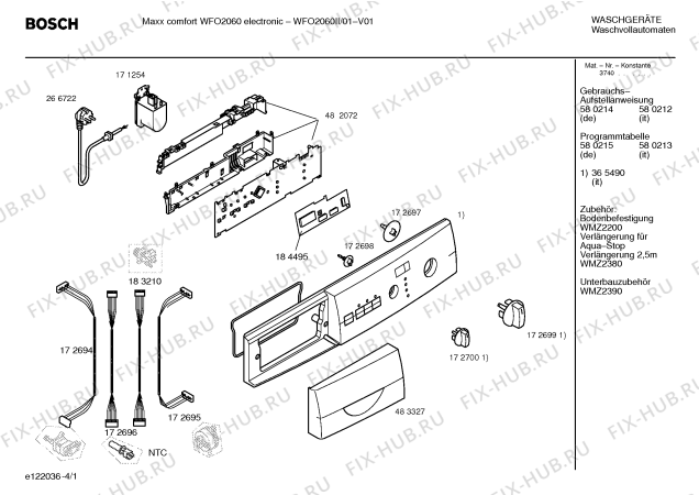 Схема №1 WFO2060II Maxx Comfort WFO 2060 с изображением Таблица программ для стиралки Bosch 00580213