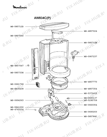 Взрыв-схема кофеварки (кофемашины) Moulinex AW834C(P) - Схема узла 4P001739.2P2