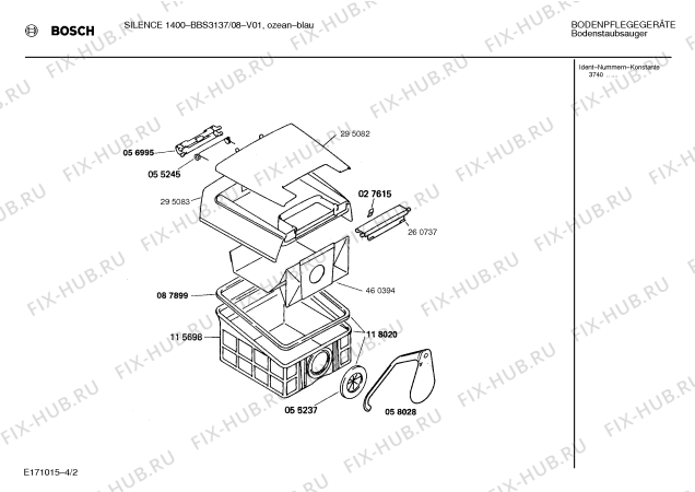 Взрыв-схема пылесоса Bosch BBS3137 SILENCE 1400 - Схема узла 02