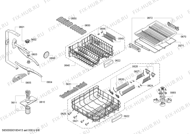 Взрыв-схема посудомоечной машины Bosch SMU68N65EU, SuperSilence - Схема узла 06