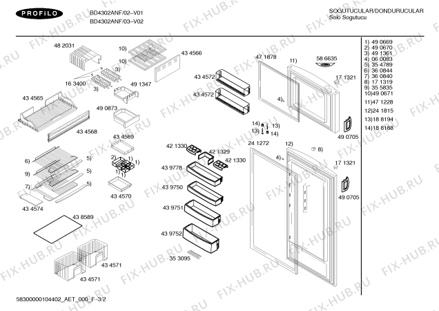 Взрыв-схема холодильника Profilo BD4302ANF - Схема узла 02