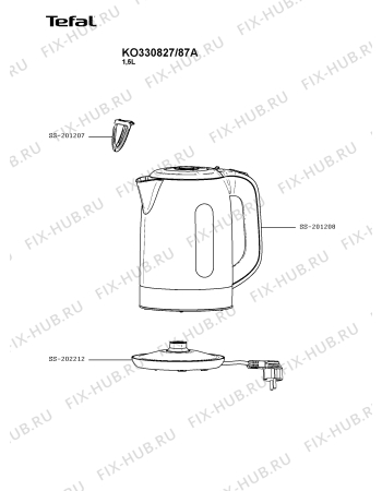 Схема №1 KO330827/87A с изображением Корпусная деталь для чайника (термопота) Tefal SS-202212