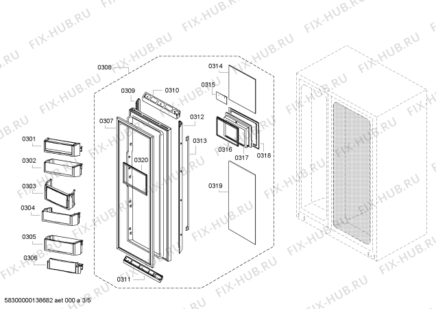 Схема №1 KA69NV30TI с изображением Крышка для холодильника Siemens 00674397