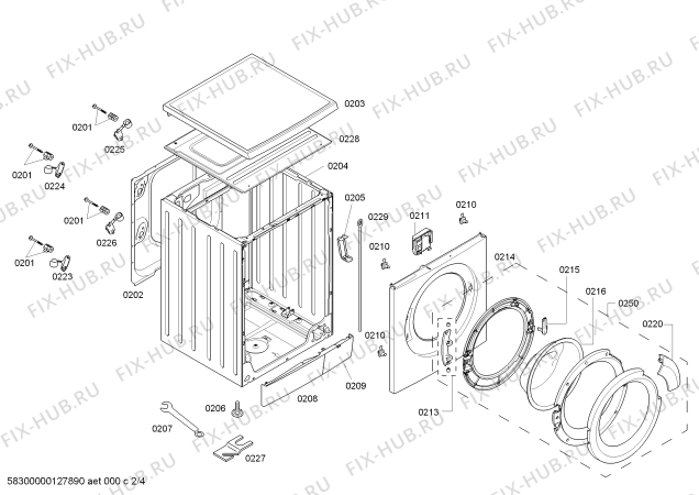 Взрыв-схема стиральной машины Bosch WAS24442IL Logixx 8 Sensitive 8kg/1200rpm JeansSeries - Схема узла 02