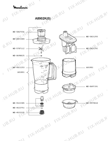 Взрыв-схема кухонного комбайна Moulinex A8902K(0) - Схема узла UP000154.2P2