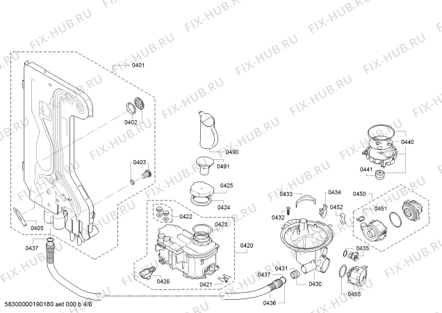 Взрыв-схема посудомоечной машины Bosch SMS50D58EU Exclusiv SilencePlus - Схема узла 04