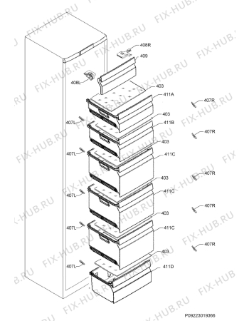 Взрыв-схема холодильника Aeg A62700GNX0 - Схема узла Internal parts