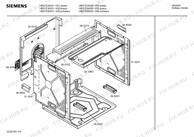 Взрыв-схема плиты (духовки) Siemens HB37E40 - Схема узла 04