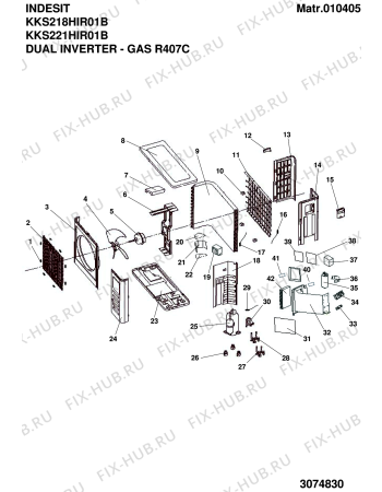 Взрыв-схема кондиционера Indesit KKS221HIR01B (F036704) - Схема узла