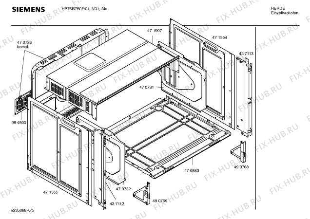 Взрыв-схема плиты (духовки) Siemens HB76R750F - Схема узла 05