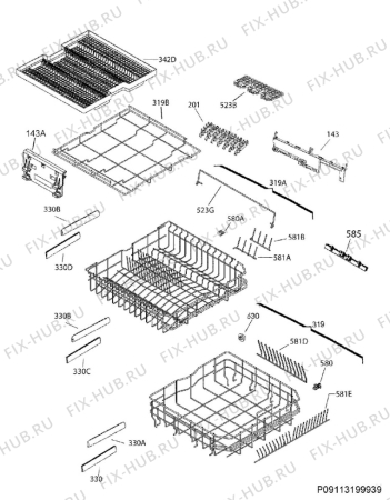 Взрыв-схема посудомоечной машины Aeg F78745VI1P - Схема узла Basket 160