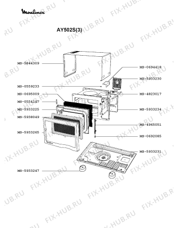 Взрыв-схема микроволновой печи Moulinex AY502S(3) - Схема узла TP002011.7P2