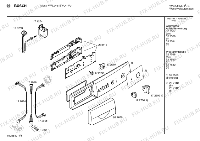 Схема №1 WFL2461BY WFL2461 с изображением Таблица программ для стиралки Bosch 00527538