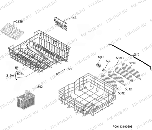 Взрыв-схема посудомоечной машины Electrolux TTC1003 - Схема узла Basket 160