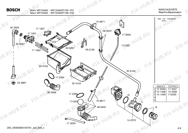 Схема №1 WFO2462FF Maxx WFO 2462 с изображением Инструкция по эксплуатации для стиральной машины Bosch 00589722