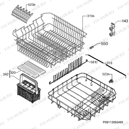 Взрыв-схема посудомоечной машины Faure FDI15004XA - Схема узла Basket 160