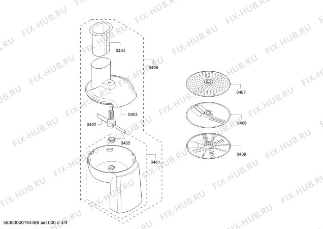 Взрыв-схема кухонного комбайна Bosch MUM9D33S11 OptiMUM - Схема узла 04