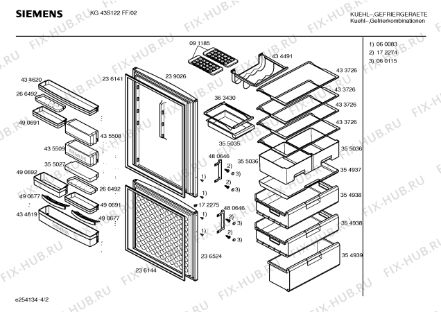 Схема №1 KG46S122 с изображением Дверь морозильной камеры для холодильной камеры Siemens 00236524