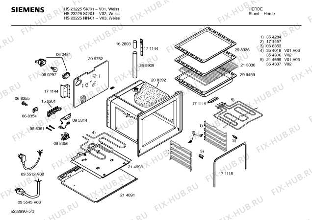 Взрыв-схема плиты (духовки) Siemens HS23225NN - Схема узла 03