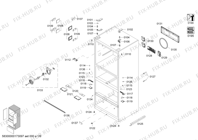 Схема №1 KMF40A40TI с изображением Дверь для холодильной камеры Bosch 00712934