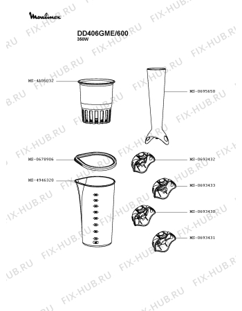 Взрыв-схема блендера (миксера) Moulinex DD406GME/600 - Схема узла 8P004072.4P2