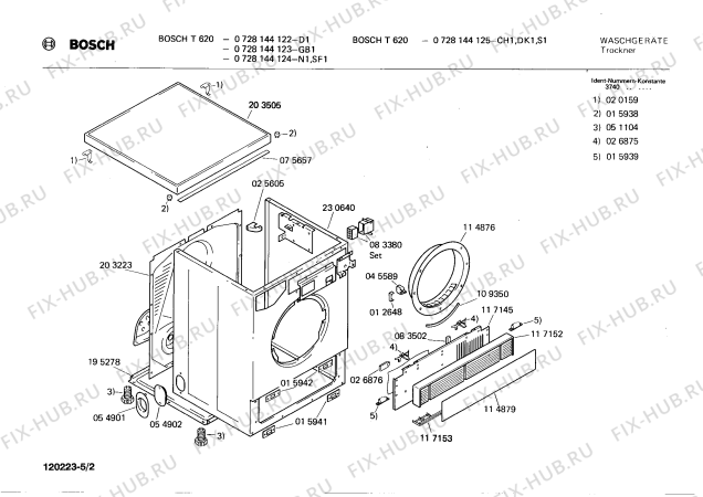 Взрыв-схема сушильной машины Bosch 0728144123 T620 - Схема узла 02