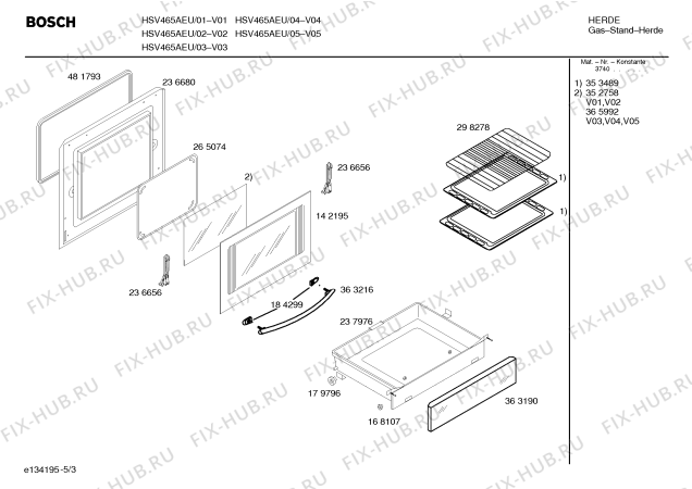 Схема №1 HSV442PEU, Bosch с изображением Инструкция по эксплуатации для плиты (духовки) Bosch 00529571